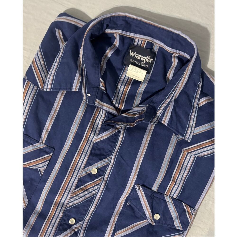 Wrangler Pearl Snap Shirt XXL 2XL Western Blue Orange Plaid